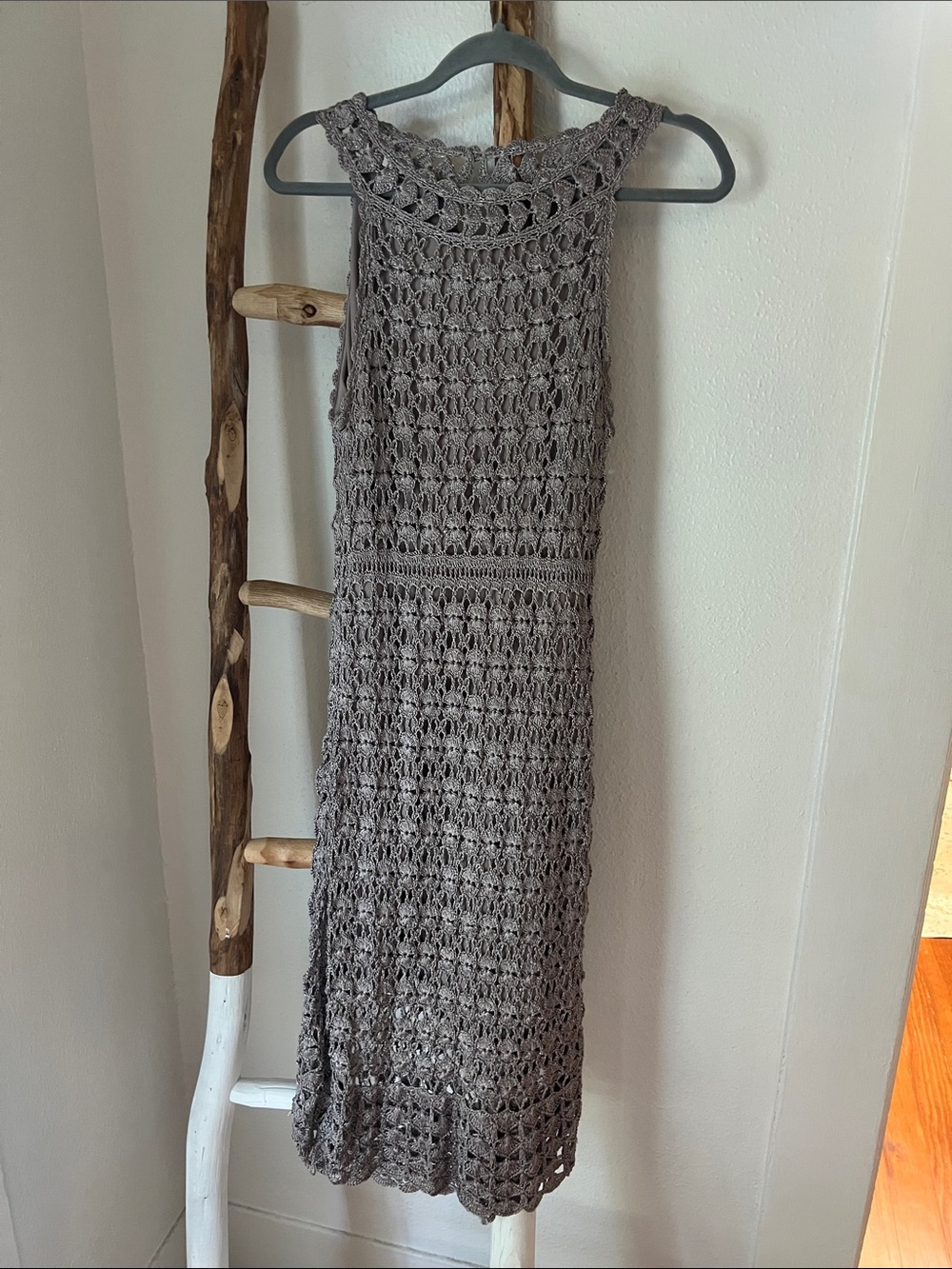 INC International Concepts Silver Grey Crochet Stretch Body Con Midi Dress XL